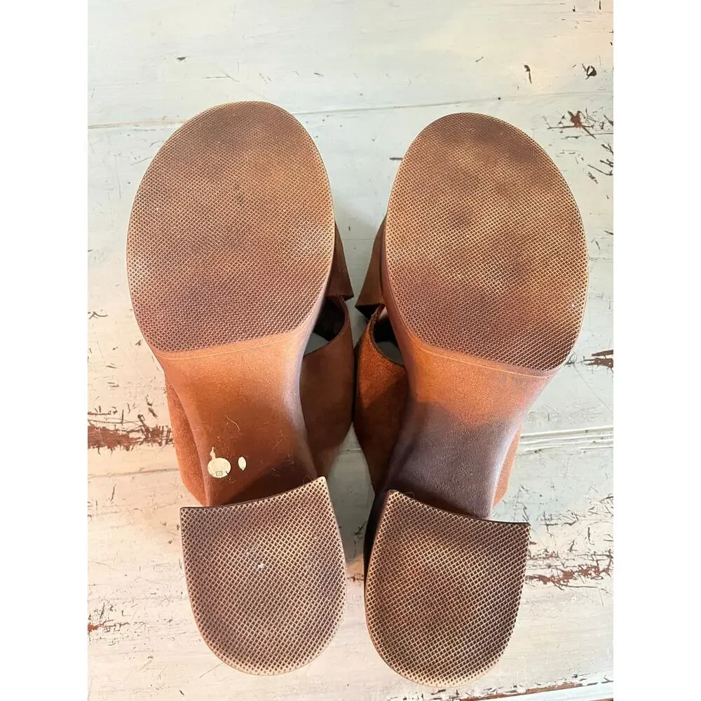Bionatura Italy Brown Suede Platform Mule Sandals Chunky Heel EU 41 US 9.5